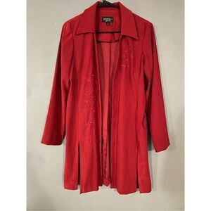 Studio 1 90's Vintage Suede Jacket Cardigan Red Floral Embroidered  10P
